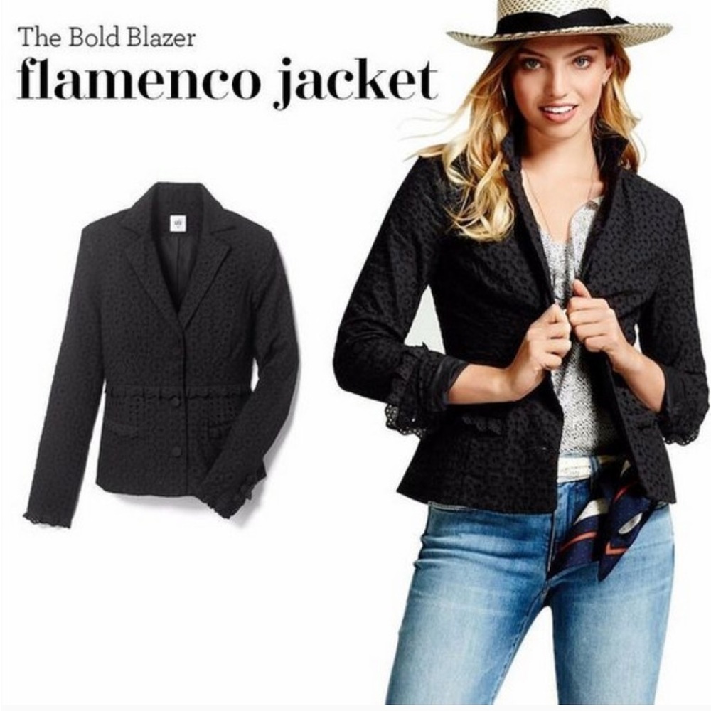 CAbi Black Flamenco Eyelet Blazer Long Sleeve Blazer Jacket EUC Sz 8